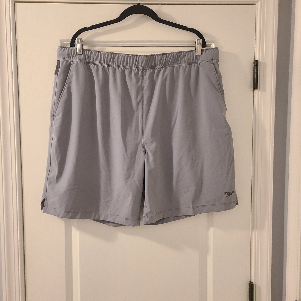 Mens Speedo Lined Gray and Black Swim Suit Board Shorts With Pockets Size XXL